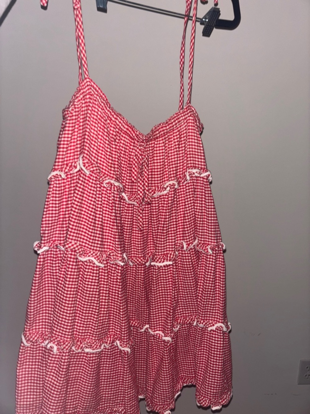 Red Gingham Tiered Spaghetti-Strap Dress - Women